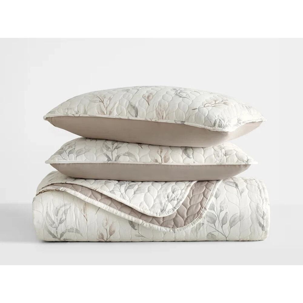 Becky Cameron King All Season 3-pc Watercolor Leaves Quilt Coverlet Set EUC!